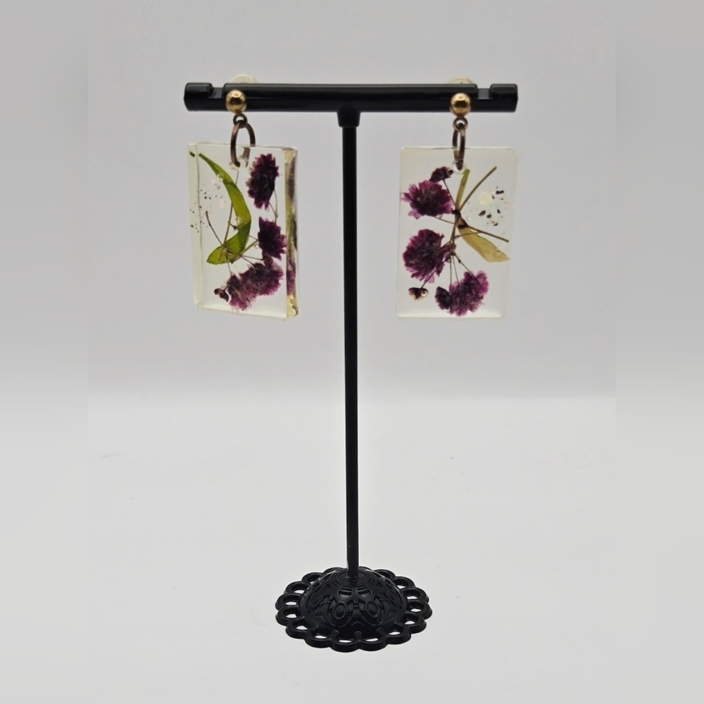 Pressed Flower Resin Earrings | Botanical Dangle Earrings | Handmade Boho Nature